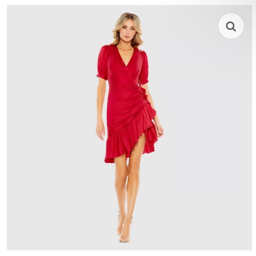 Mac Duggal Vibrant Red Puff Sleeve Mini Dress